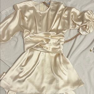 Veiled Collection Satin Blouse in Ivory